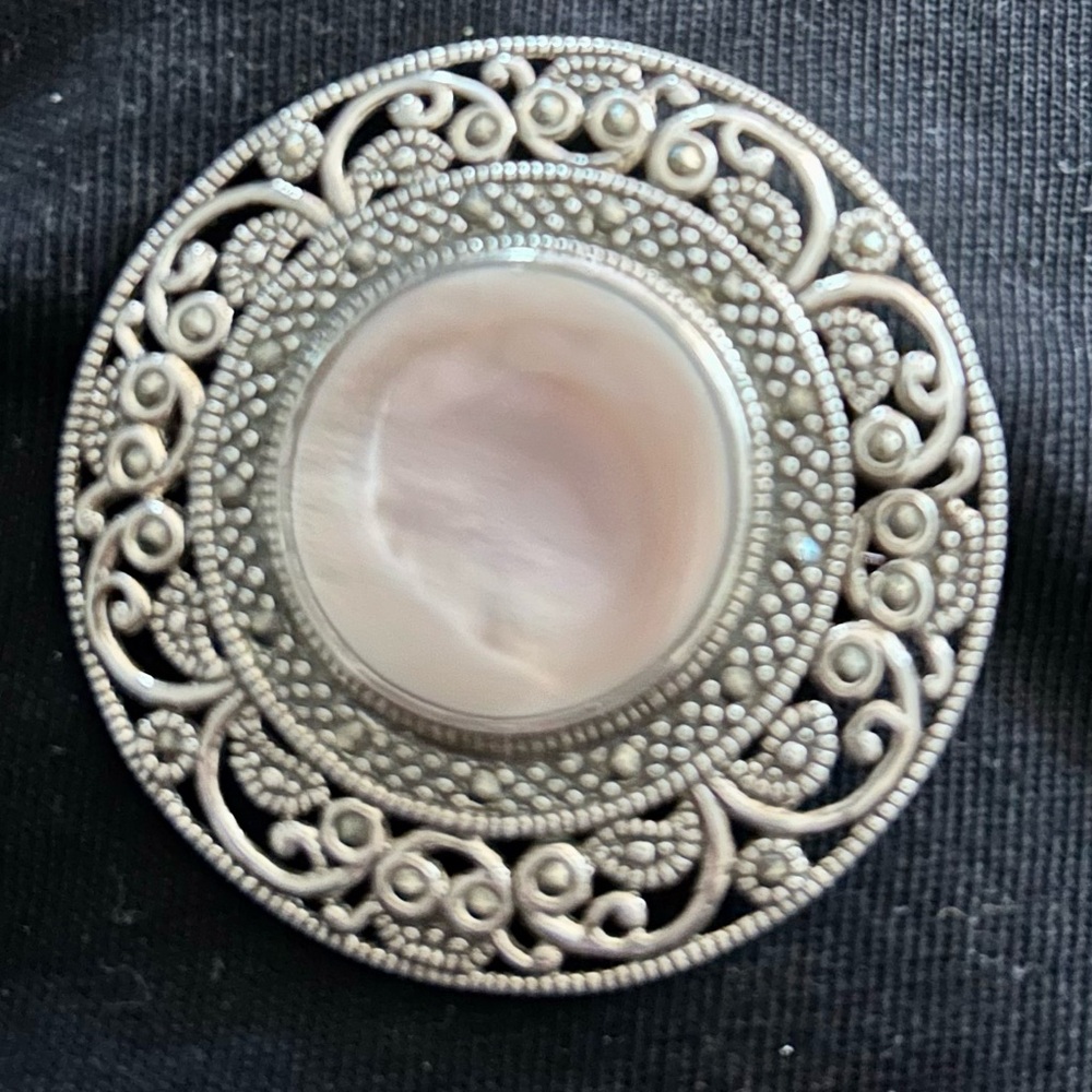 Sterling Silver Mother of Pearl & Marcasite  brooch
